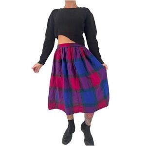 Vintage 80s Preppy Plaid Midi Skirt Size Small Academia Tartan Retro Wool